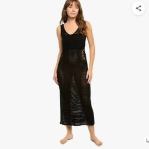 NEW Elan Black Crochet Open Knit Maxi Dress Coverup Boho Sheer Sexy NWT Small